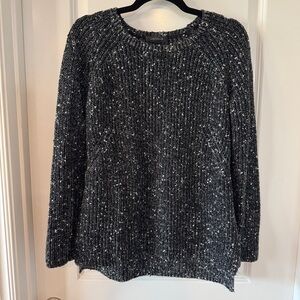 Ann Taylor‎ Black and White Marled Cotton & Wool Blend Knit Crewneck Sweater